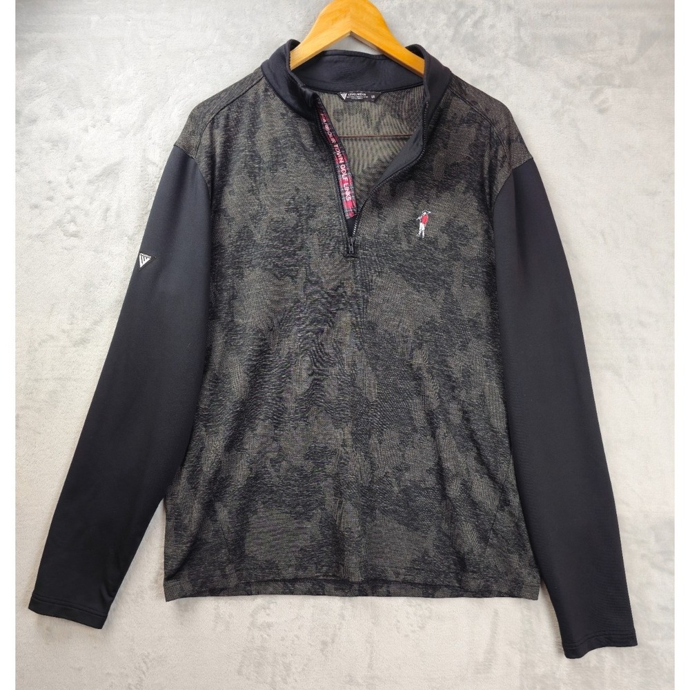 LevelWear Golf 1/4 Zip‎ Pullover Mens Large Black Camo Performance Long Sleeve